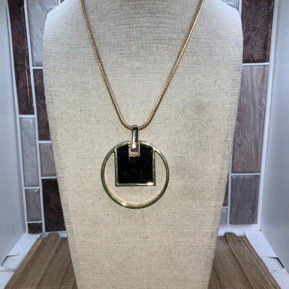 Chico's Openwork Black & Gold Tone Enamel Pendant Necklace - Picture 3 of 7